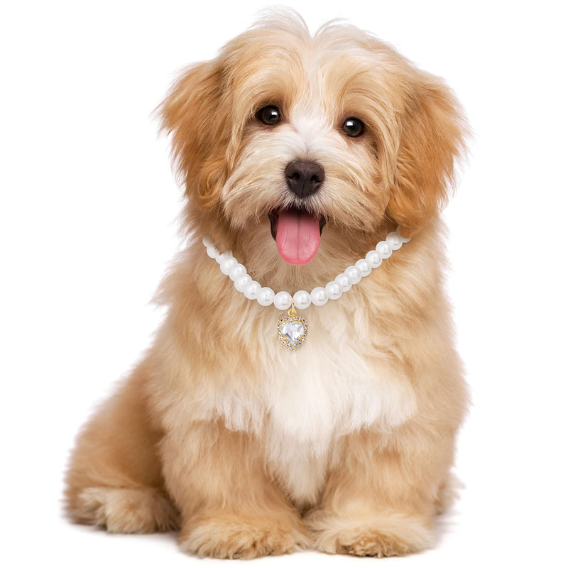 2pcs Cat Dog Pearl Collar, Small Heart Shape Rhinestone Pet Necklace, Adjustable Wedding Party Pet Jewelry Accessories for Puppy Small Cats- White & Pink - BeesActive Australia