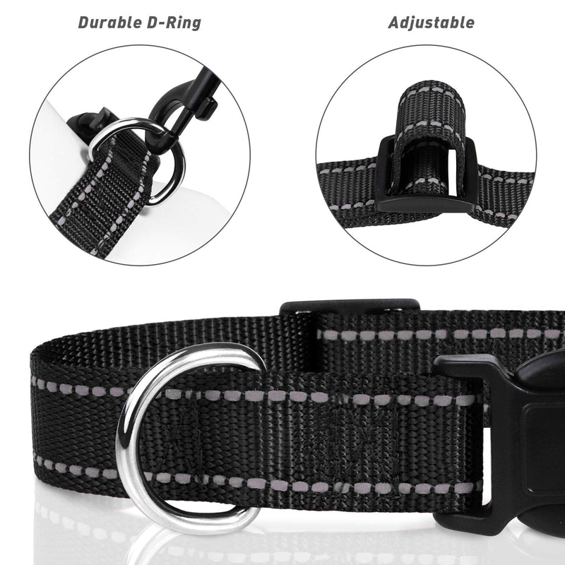 TagME Nylon Dog Collar, Adjustable Reflective Dog Collar with Safety Buckle for Small Dogs, Black, 1.5cm Width S (Pack of 1) - BeesActive Australia