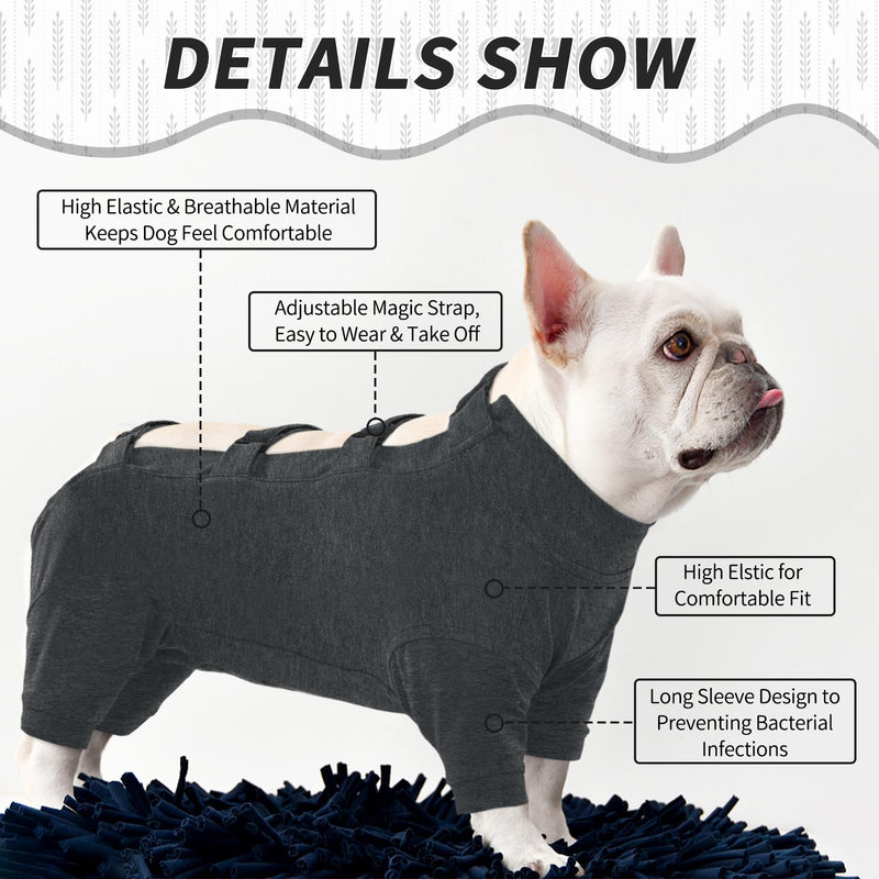 Kuoser dog bodysuit after surgery, dog pajamas, dog pajamas for medium dogs, dog bodysuit after castration, surgery body dog, dog surgery bodysuit with leg dark gray M grey - BeesActive Australia
