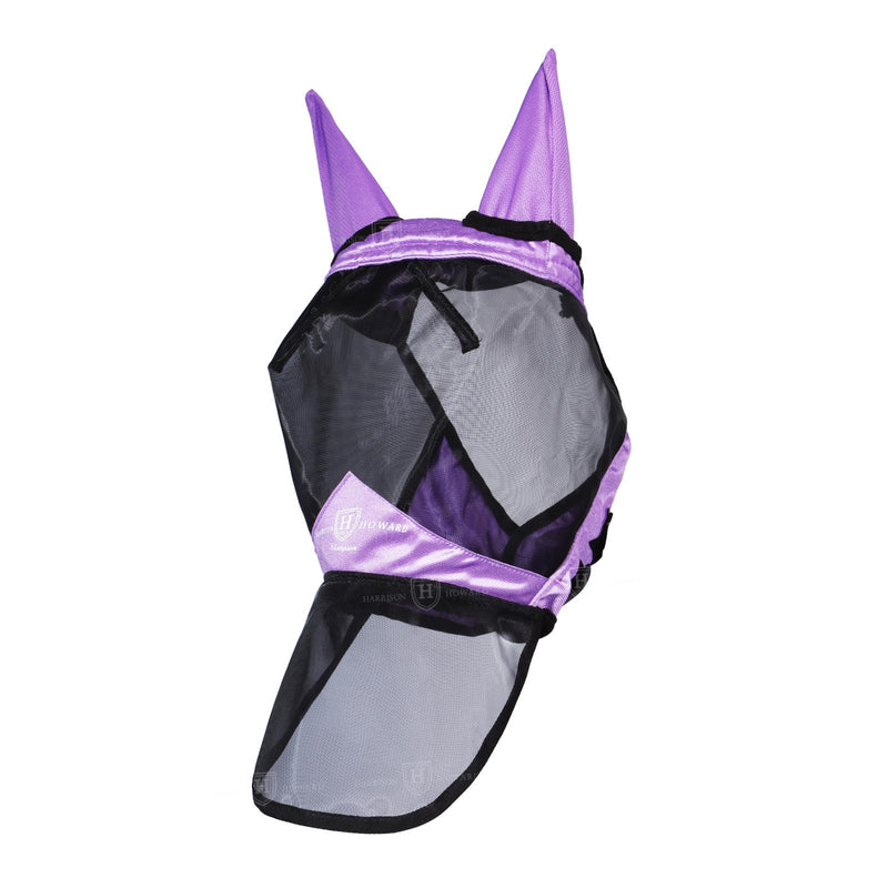 Harrison Howard Pro Luminous Horse Full Face Fly Mask Large Eye Space Long Nose with Ears UV Protection for Horse Gentle Lavendar L - BeesActive Australia