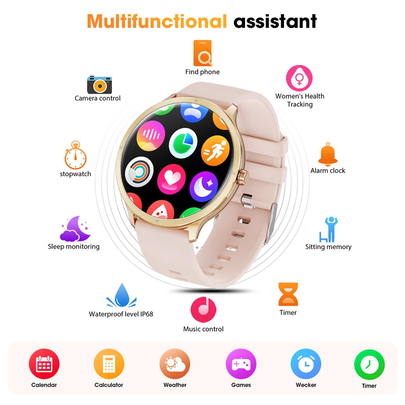 Smart Watch, 1.75" AMOLED Smartwatch for Men Women(Answer/Make Call), Fitness Activity Tracker Heart Rate/Sleep Monitor/Pedometer, IP68 Waterproof, 100+ Sport Modes Smart Watches for Android iPhone Pink - BeesActive Australia