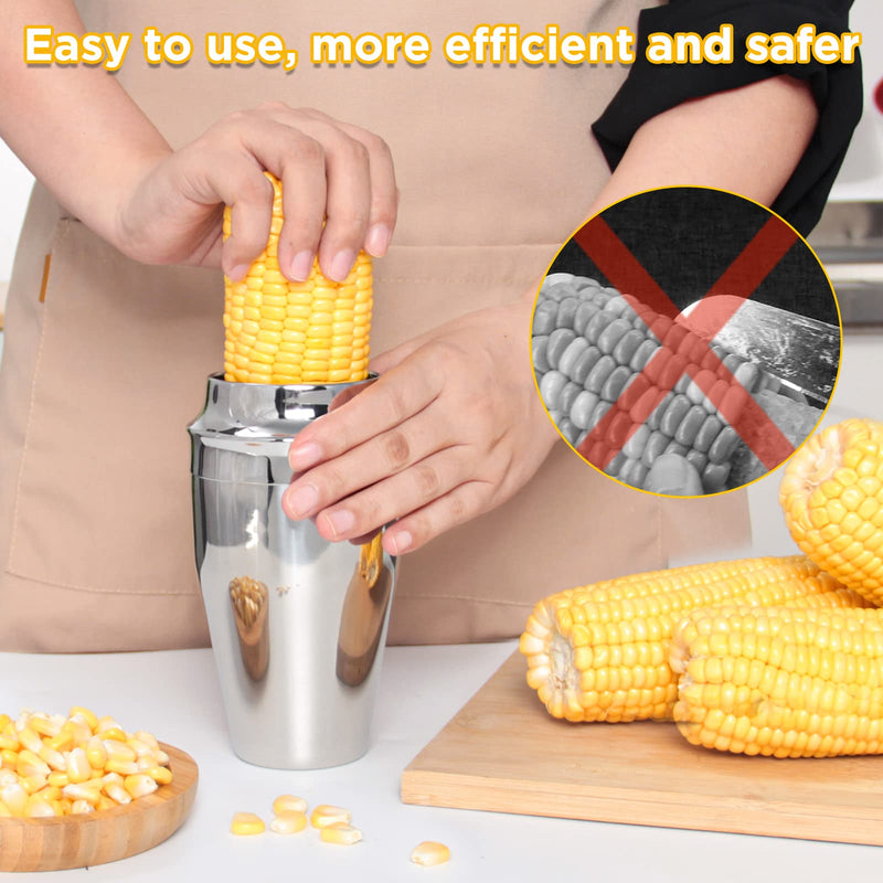 YYP Corn Cutter Peeler, Corn Cob Stripper with Cup [No Splatters or Mess], 304 Stainless Steel Corn on the Cob Remover Kitchen Tool, Corn Kernel Shucker Separator Slicer with Serrated Sharp Blade - BeesActive Australia