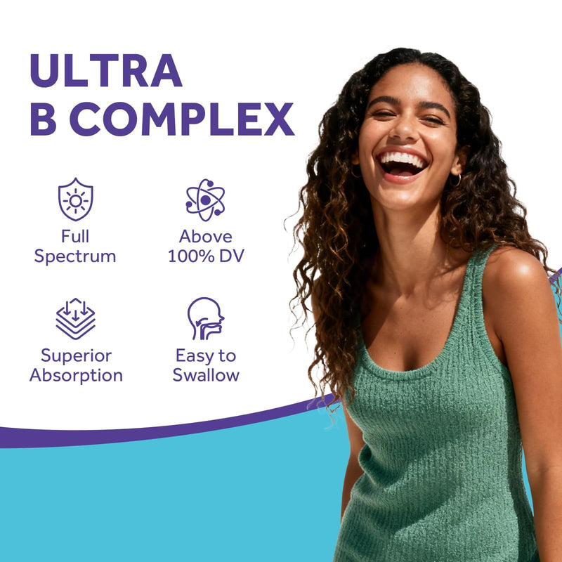 Doctor's Recipes Ultra B Complex Vitamins for Women and Men, with Methylated B12 1000mcg, B6, B1, Folic Acid, for Energy Metabolism, Nerve & Mood Support, Vegan, 60 Capsules, 30 Day Supply