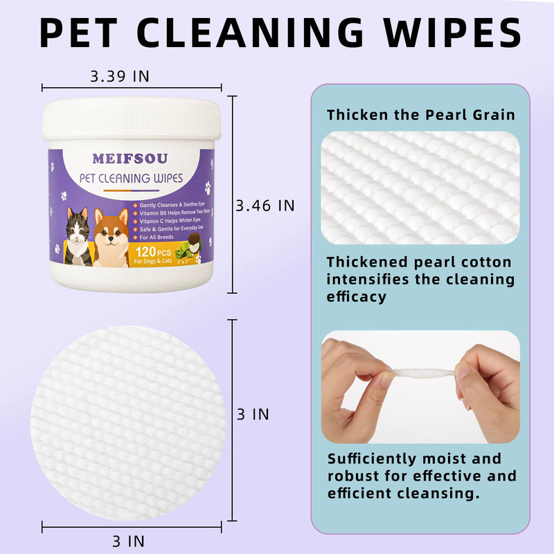 Eyes Wipes for Dogs & Cats - Gently Remove Tear Stain, Eye Debris, Discharge, Mucus Secretions - Coconut Oil Pet Cleaning Grooming Deodorizing Wipes for Eyes, Wrinkle, Face - 120pcs - BeesActive Australia