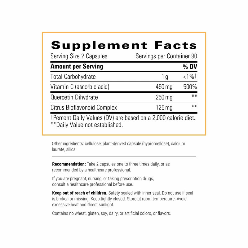 Integrative Therapeutics Vitamin C with Quercetin - Vitamin C Supplement for Immune Support*- Supports Antioxidant Activity* - Vegan, Gluten-Free & Dairy-Free - 180 Capsules (90 Servings) Standard Packaging