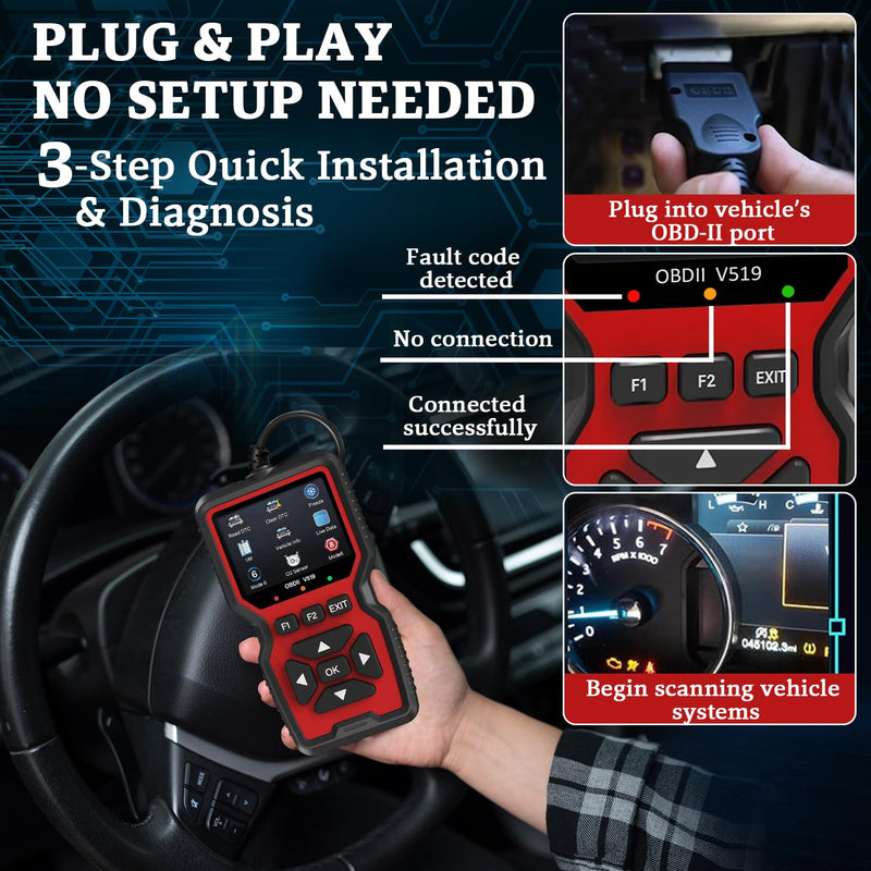 Professional OBD2 V519 Scanner - 2026 Upgraded OBDII + CAN Code Reader, Live Data, Battery Test, 40000+ DTC Library, I/M Readiness, Check Engine Light & Smog Test - All Vehicles After 1996 - BeesActive Australia