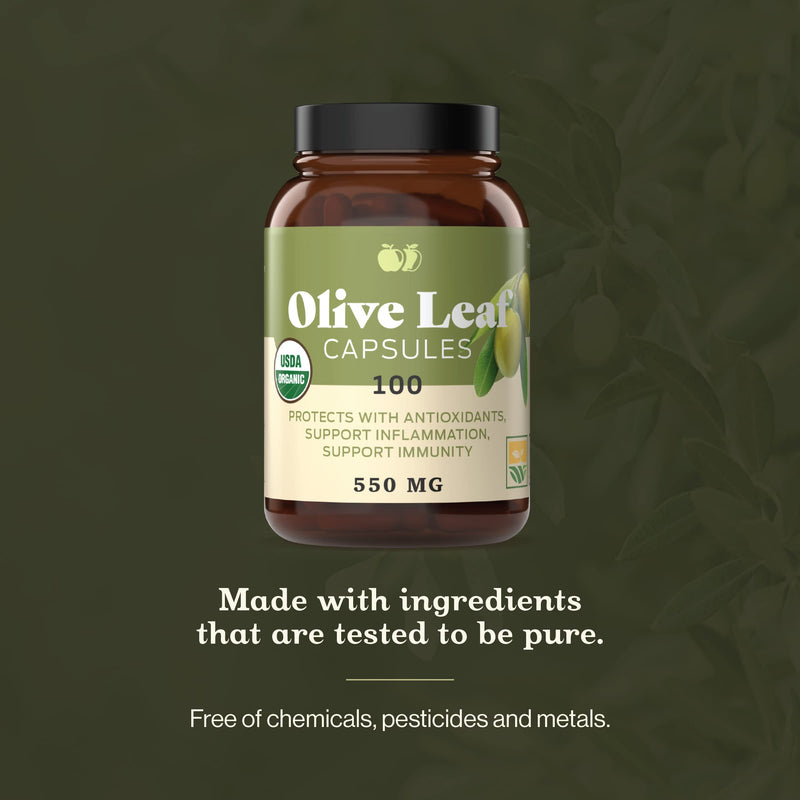 Complete Natural Products Organic Olive Leaf Capsules - 550mg, 100 Count, 1100mg per Serving 100 Count (Pack of 1)