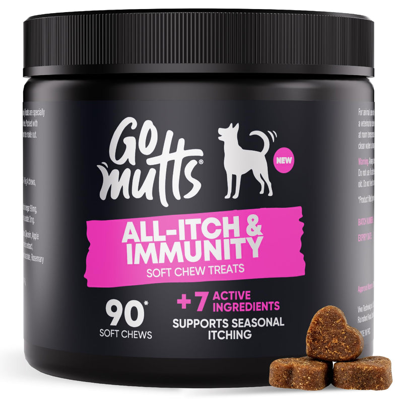 GOMUTTS All Itch and Immunity Treats for Dogs (90 Soft Chews), Anti Itch for Dogs, Help Soothe Itchy Paws, Eyes, Ears, Skin - Itching, Licking, Scratching, Daily Immune Support for All Breeds All Itch & Immunity