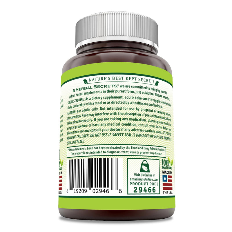 Herbal Secrets Marshmallow Extract Supplement | 480 Mg | 100 Veggie Capsules | Non-GMO | Gluten Free | Made in USA
