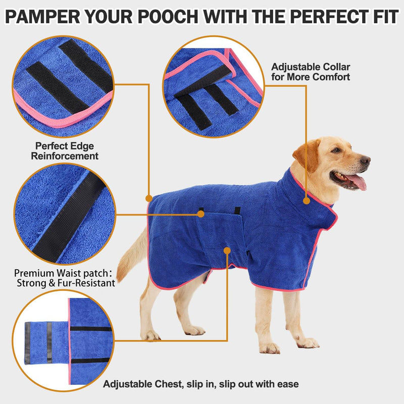 HezzLuv Bathrobe for Dogs, Dog Bathrobe Made of Microfiber for Medium and Large Dogs, Absorbent Dog Bathrobe, Dog Drying Robe with Velcro Fastener for Dogs and Cats (Blue, L) L Blue - BeesActive Australia