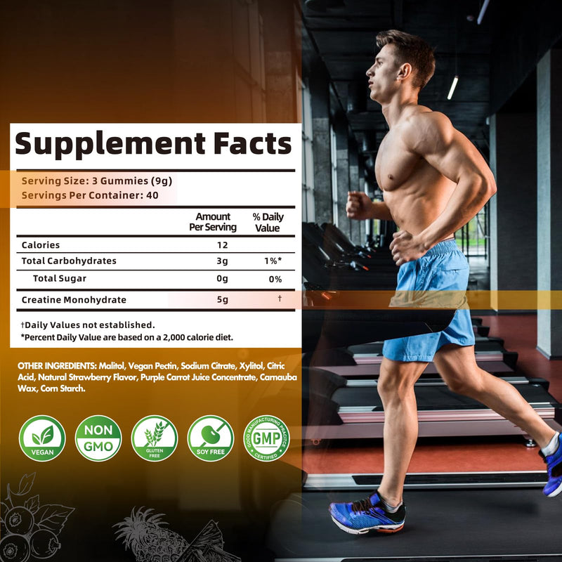 Creatine Monohydrate Gummies for Men & Women-5g of Creatine Monohydrate per Serving - Sugar Free,Vegan,Blueberry Pineapple Flavor, 120 Count Blueberry pineapple 120 Count (Pack of 1) - BeesActive Australia