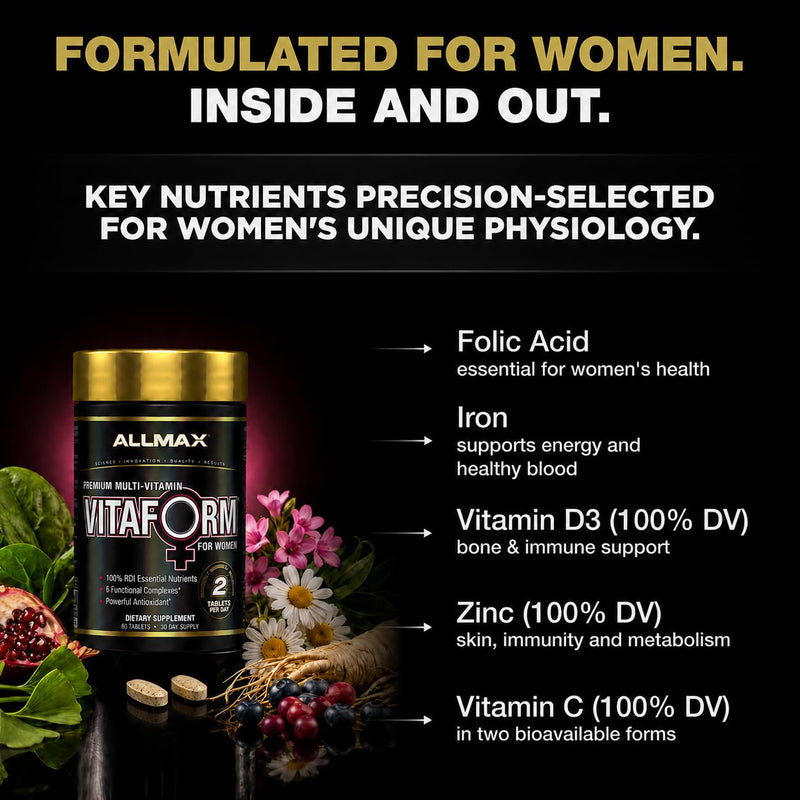 ALLMAX Vitaform Multivitamin Tablets for Women, 60 Count | Supports Women's Health, Promotes Energy & Immune Function, Vitamins, Minerals & Antioxidants, Vegan Formula
