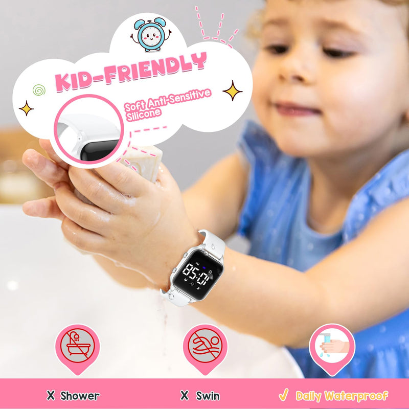 Kids Digital Watches for Boys Girls, Sports Watch with Fitness Tracker, Pedometer, Alarm Clocks, Stopwatch, No App Needed Waterproof Kids Watch, Gift for Teens Student Girls Boys Ages 5-14 L6615E-White