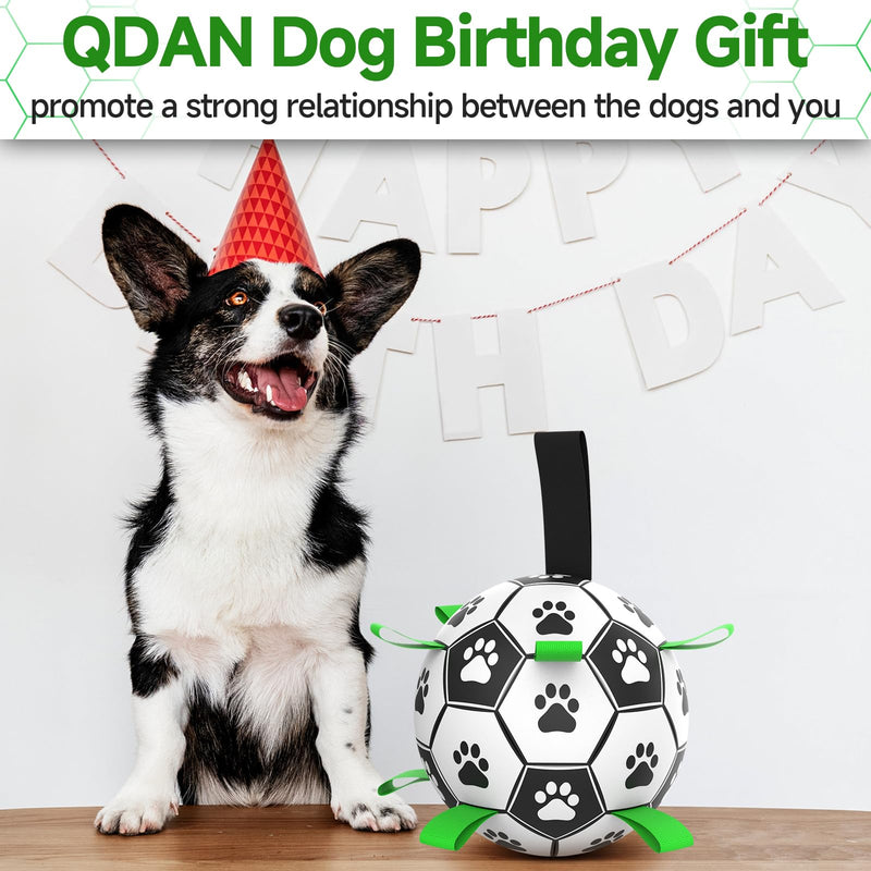 QDAN Dog Toys Soccer Ball with Straps, Interactive Dog Toys for Tug of War, Puppy Birthday Gifts, Dog Tug Toy, Dog Water Toy, Durable Dog Balls World Cup for Small & Medium Dogs（6 Inch） Medium Size 2 Dark Green - BeesActive Australia