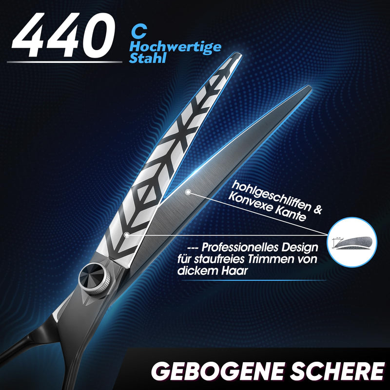 DRGSKL Curved Dog Grooming Scissors Professional Safe Round Tips Pet Grooming Scissors Grooming Scissors for Dog Cat Japanese Stainless Steel 440C Black Black-curved - BeesActive Australia