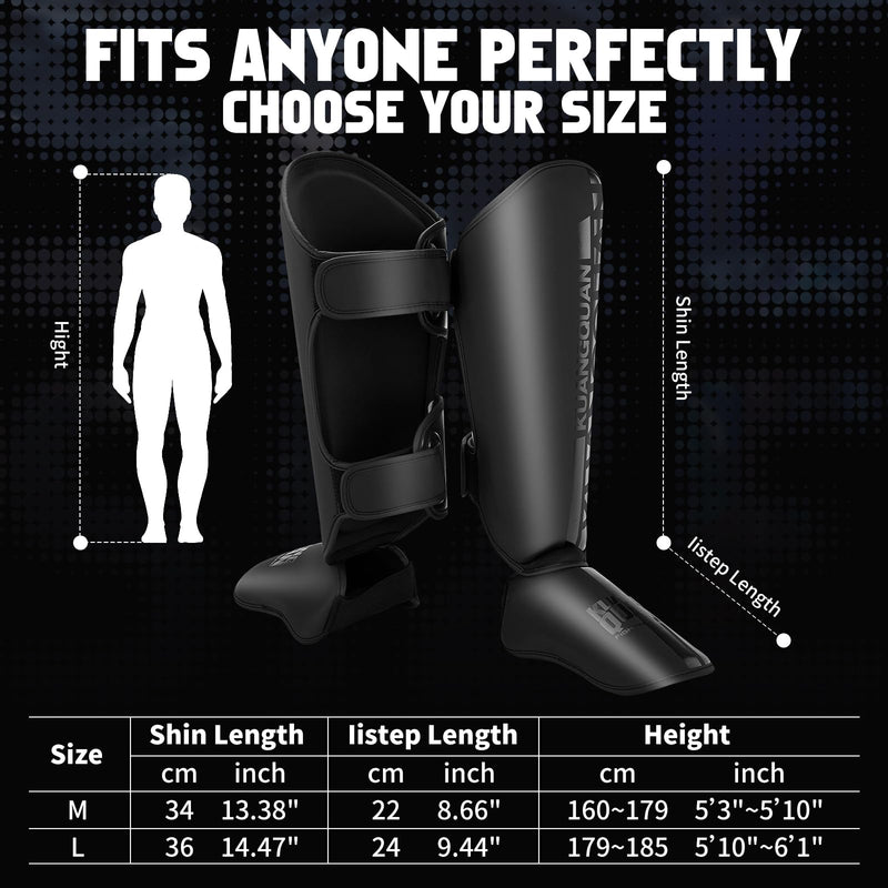 Muay Thai Shin Guards for Men,Women,Lightweight,Martial Arts Kicking Leg Instep Protection Pads Sparring Gear,for Kickboxing MMA Training,Professional Equipment Large Black/Black - BeesActive Australia
