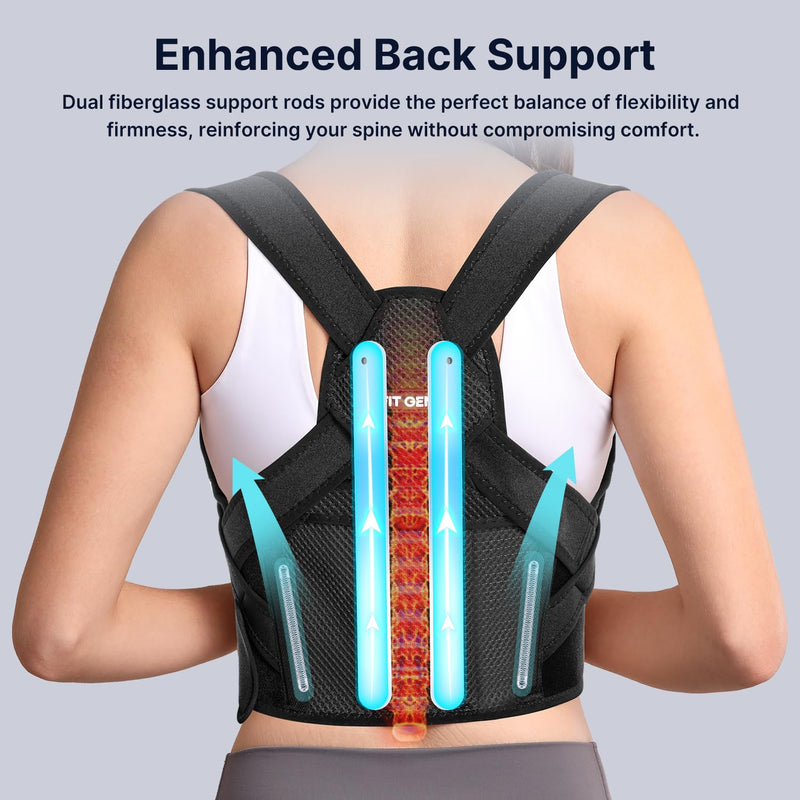Fit Geno Posture Corrector for Women & Men: Adjustable Lightweight Upper Back Brace for Neck Shoulder & Upper Back Pain Relief - Improve Posture Correct Hunchback Slouching Invisible Under Clothes (M/L Under Bust 35" - 47") Black Medium/Large