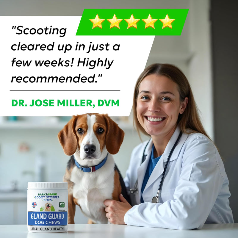 BARK&Spark Gland Guard - Anal Gland Support - Scoot Treatment - Prebiotics & Digestive Enzymes Supplement for Dogs Digestion & Gut Health. Proprietary Blend: Beet, Psyllium, Dandelion & Pumpkin 120Ct Bacon - PawsPlanet Australia