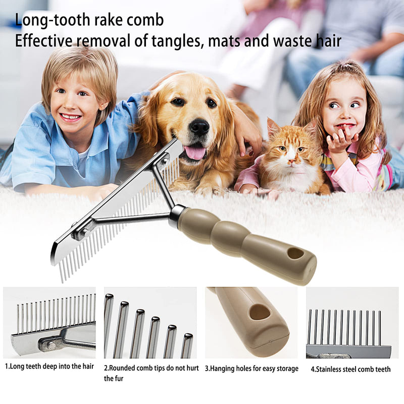 Undercoat Rake for Dogs, 3 Pack Pet Grooming Brush Set Long Tooth Rake Brush & Double-Sided Teech Comb & Stainless Steel Shedding Comb, Long Haired Pet Grooming Tool Set for Horse Large Dog Cat - BeesActive Australia