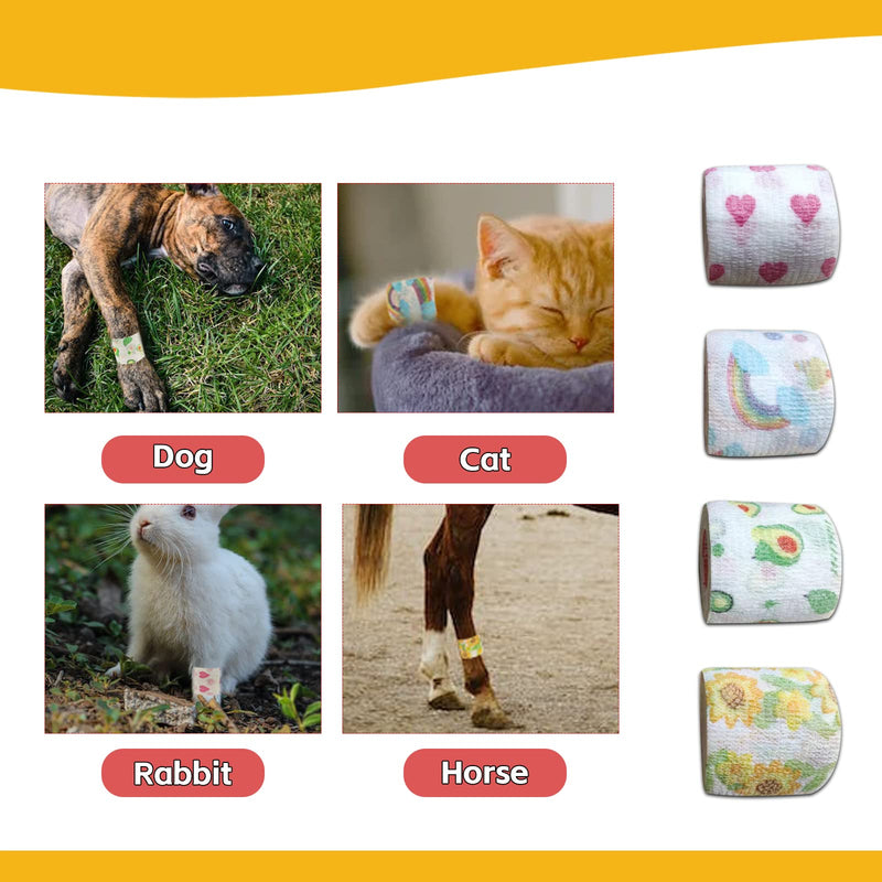 Vet Tape wrap, wrap Bandage 2 inch 12 Rolls,Cute Colorful Fruit Self Adhesive Bandage Wrap, Paw Bandages for Dog Cat Horse Pet Animals Wounds for Wrist Healing Ankle - BeesActive Australia