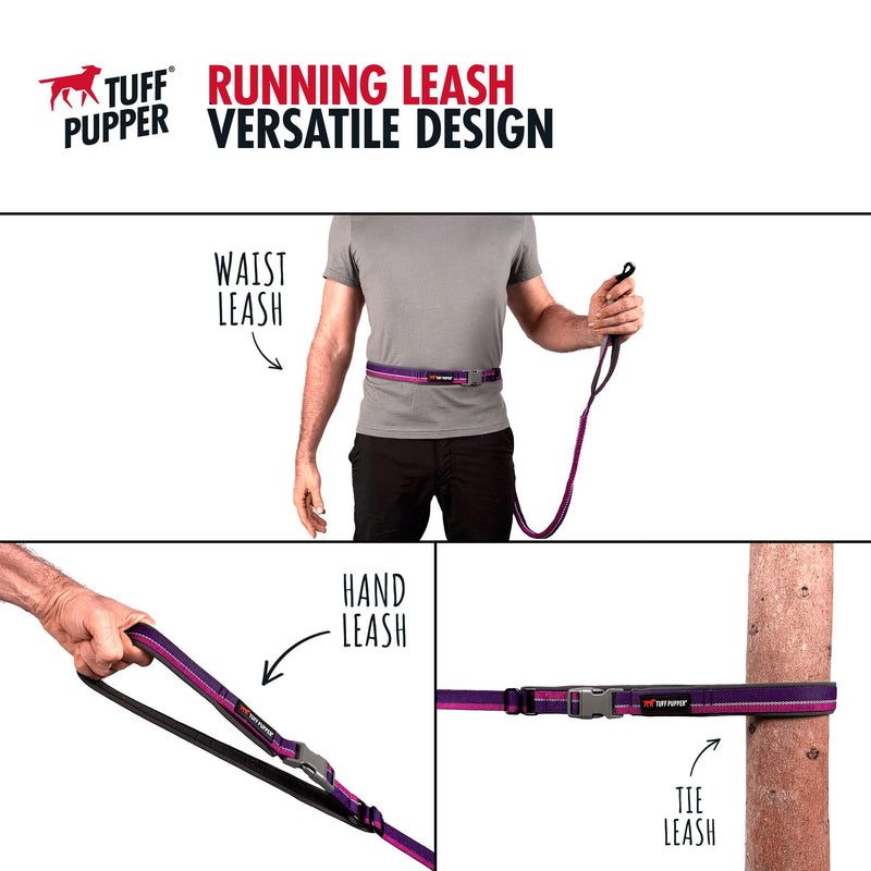 Tuff Pupper Hands Free Adjustable Length Dog Leash | Lightweight for Running Jogging Walking | Padded Waist Belt (24-50 inch) | Adjusts 3 to 6 Feet Length | Strong Ballistic Nylon w/Reflective Strips Punch Purple - BeesActive Australia