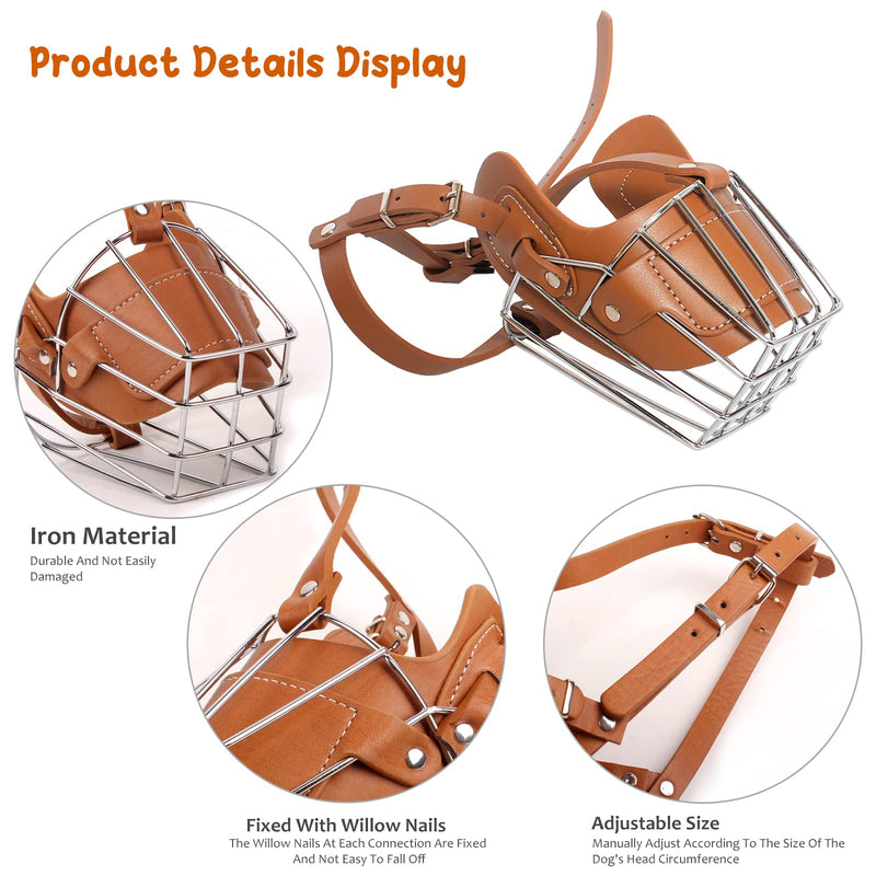 PETCUTE Dog Muzzle Metal Muzzle Dog Muzzle Anti Biting Barking Eating Bite Basket Safety Durable Dog Muzzle L Brown - BeesActive Australia