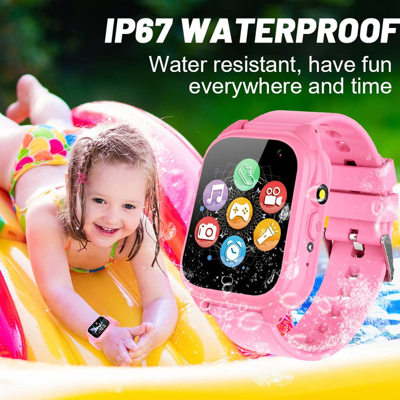 OVV Kids Waterproof Smart Watch Boys Girls Age 3-12 Learning Systems Toys with 26 Game 1.44'' HD Touch Screen Music Player Camera Video Recorder 12/24 Hr Clock Pedometer Alarm Torch Calculator pink - BeesActive Australia