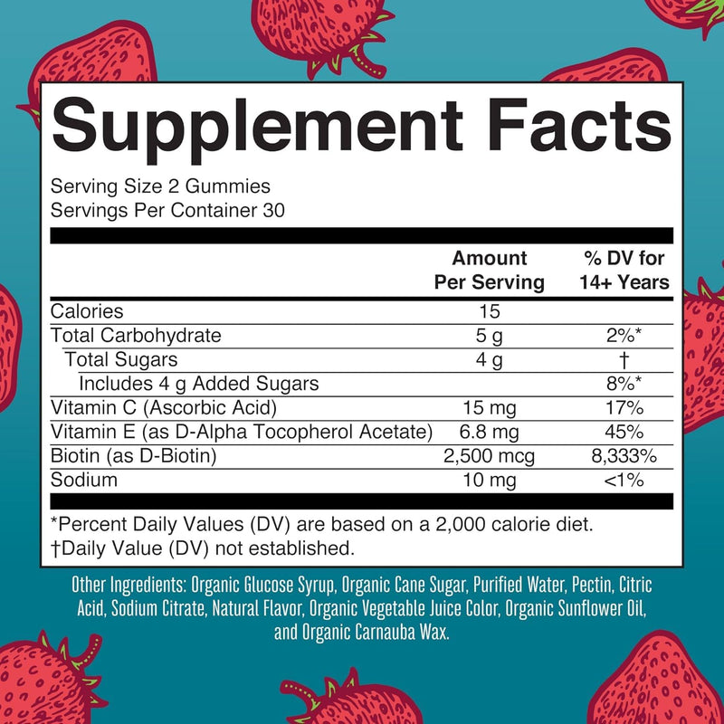 Biotin Gummies-Hair, Skin & Nails Multivitamin Gummy Vitamins,for Men & Women,Supports Healthy Skin Hair Growth and Stronger Nails-Raspberry-60 Count