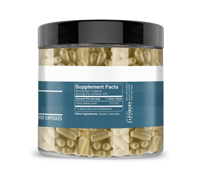 Earthborn Elements Stinging Nettle Leaf 200 Capsules, Pure & Undiluted, No Additives 200 Count (Pack of 1)