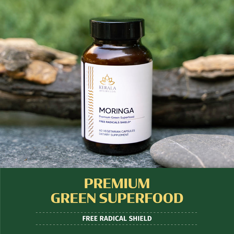 Kerala Ayurveda Moringa 450 mg Leaf Extract - 60 Veg Capsules | Powerful Antioxidants & Essential Vitamins for Immune Support, Skin Health & Gut Health | Herbal Supplements | Prop 65 Compliant