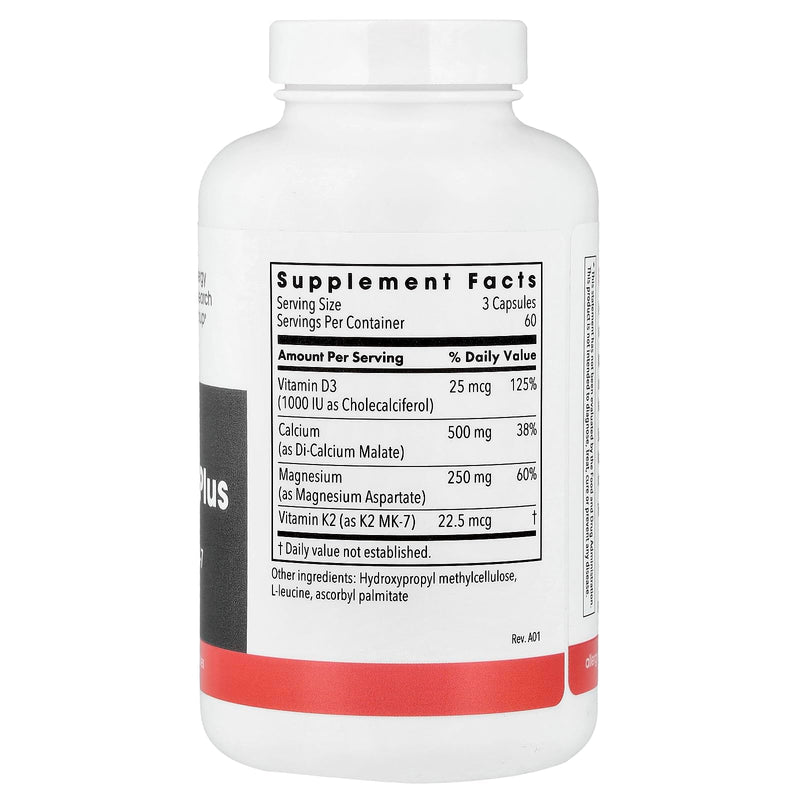 Metabolic Maintenance Cal/Mag Plus Vitamin D3 and K2, 180 Capsules | 2:1 Calcium Magnesium Citrate with Vitamin D3 and K2 MK-7 for Bone Strength and Calcium Utilization, High Absorption