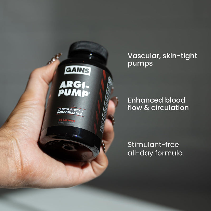 Gains in Bulk L-Arginine Amino Acid Supplement, 90 Capsules | Nitric Oxide Support with L-Citrulline, L-Ornithine, & Vitamin B3, Muscle Pump & Energy, Heart Health Support