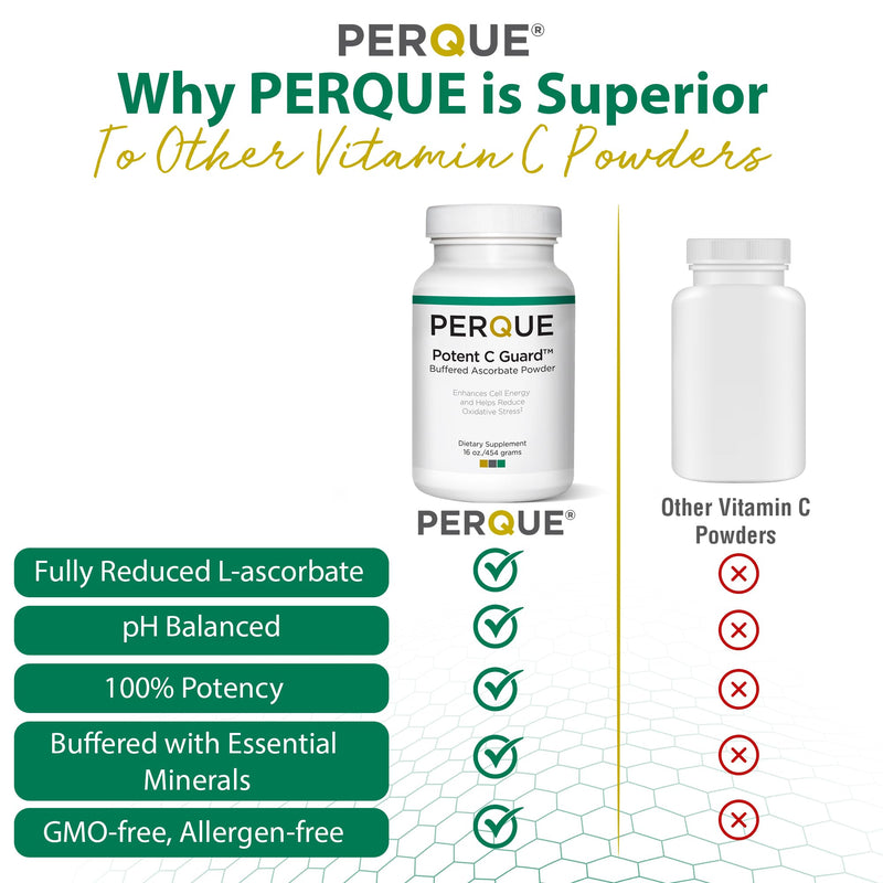 PERQUE Buffered Vitamin C Ascorbate Powder - pH Balanced, Vegetarian, Allergen-Free Vitamin C Supplement - Fast-Acting Antioxidant Support -Effervescent Powder with Magnesium, Potassium & Zinc - 16 oz