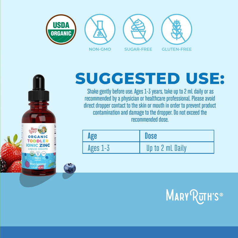 MaryRuth Organics USDA Toddler Liquid Drops | Zinc Sulfate | Immune Support Supplement| Skin Health | Vegan | Formulated for Ages 1-3 | Delicious Berry Flavor | 1 Month Supply | 2 Fl Oz - BeesActive Australia
