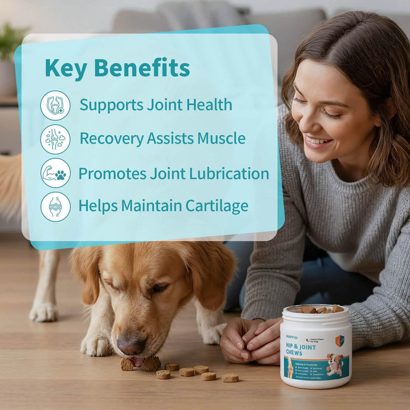 8-in-1 Dog Hip and Joint Supplement - Glucosamine Chondroitin MSM for Dogs with Green Lipped Mussel & Eggshell Membrane - Advanced Mobility Soft Chews for Active & Senior Dogs - 90 Count