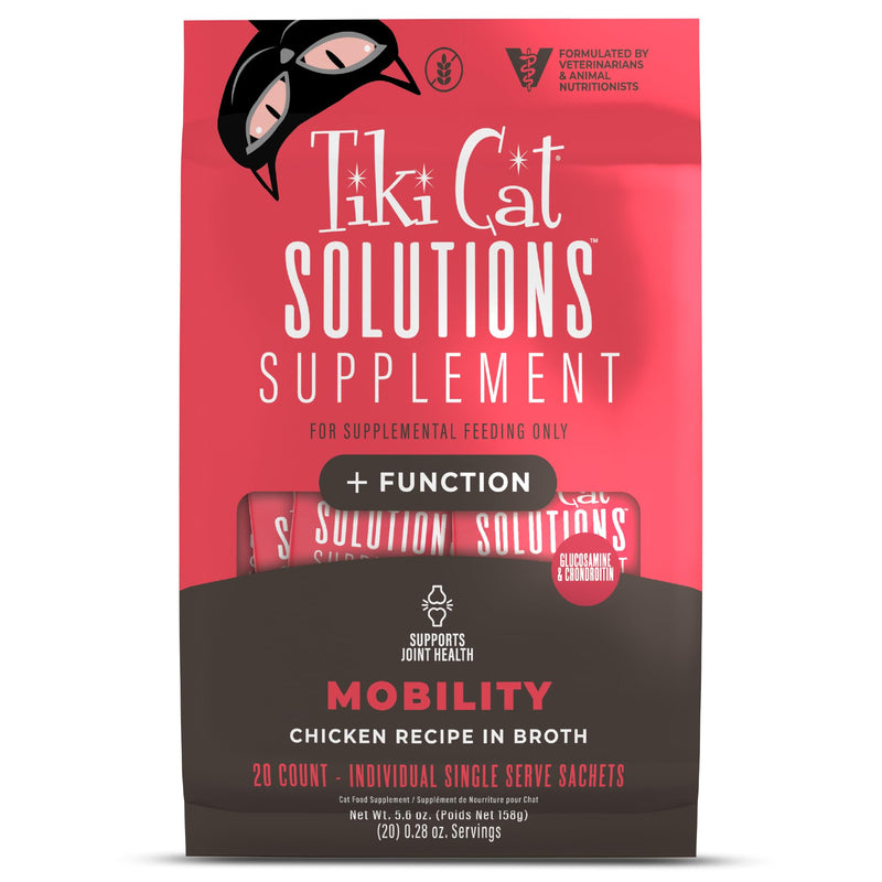 Tiki Cat Solutions Supplements Mobility Mousse, Chicken in Broth, Formulated to Support Healthy Joints, Functional Cat Food Supplement, 5.6 oz. Pouch (Pack of 20)