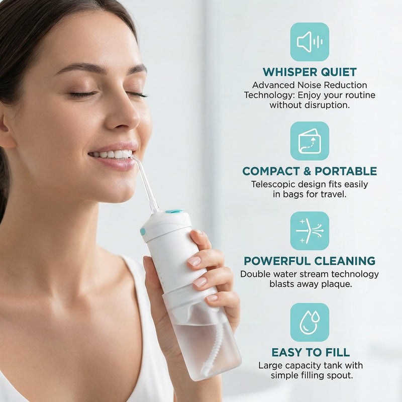 Cordless Water Flosser for Teeth, Portable Oral Irrigator with 20-Day Use, 4 Nozzles & Telescopic Tank, 3 Modes IPX7 Waterproof, Mini Travel Dental Flosser for Braces, Sensitive Gums and Home Use