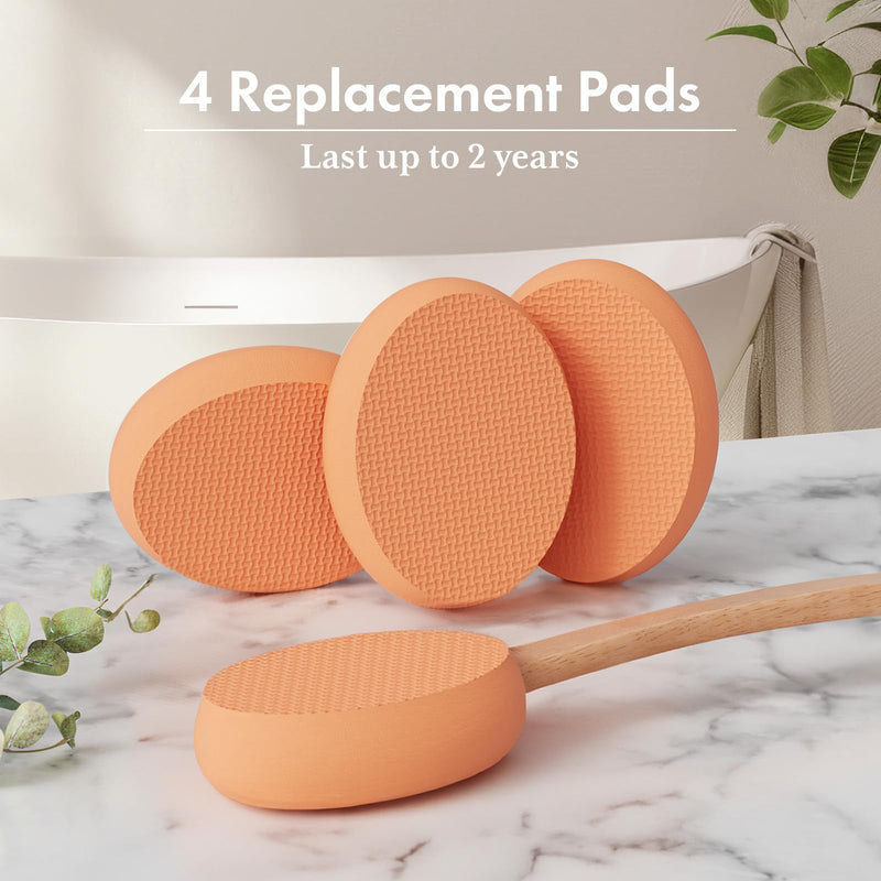 AmazerBath Lotion Applicator for Back, Feet, 4 Replaceable Pads with Long Handle, Back Sunscreen Applicator for Kids, Elderly, Women, Apply Cream Medicine Skin Cream Moisturizer Tanner, Orange
