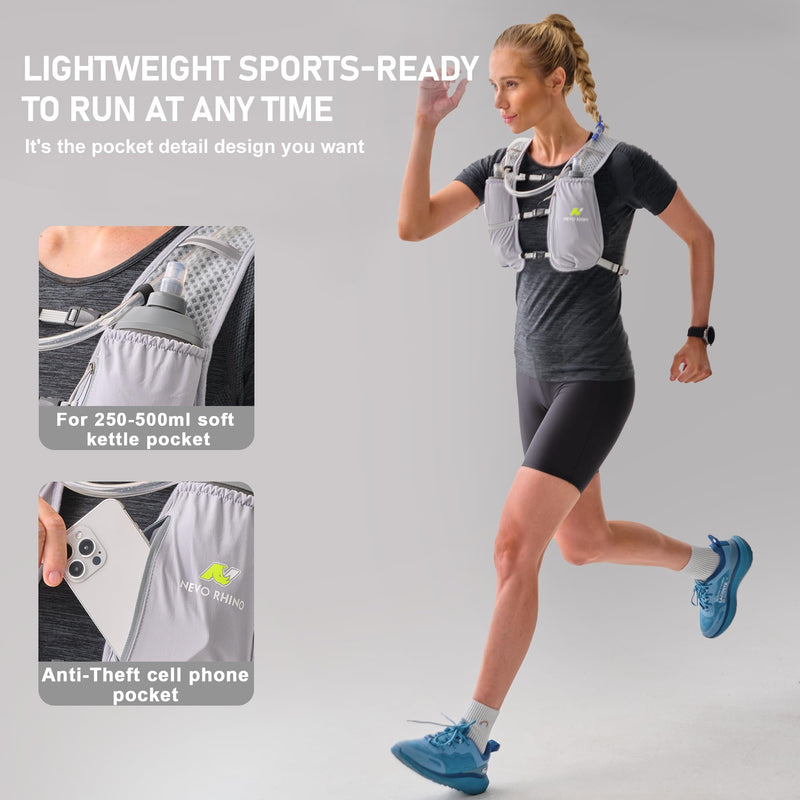 N NEVO RHINO Running Hydration Vest for Women 1.5L Water Bladder Backpack 5L Small -Lightweight Breathable Hydration Vest for Hiking Trail Running Cycling Marathon for Women Grey - BeesActive Australia