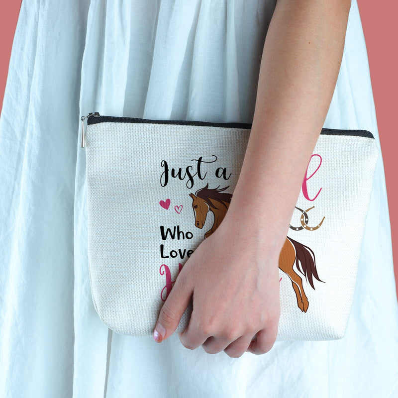 Horses Gifts for Women Horse Zipper Makeup Bag Equestrian Travel Bag Just a Who Love Horses Animal Lover Gifts Horses Lover Gifts Horseshoe Gift - BeesActive Australia