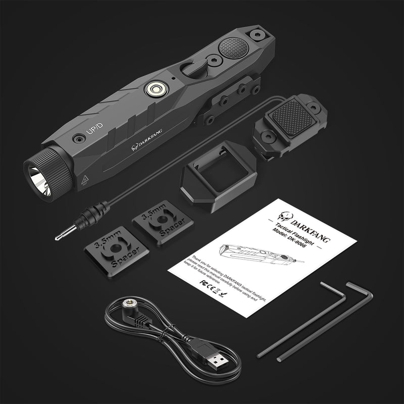 DARKFANG Mlok and Picatinny Flashlight and Laser Combo for Rifle, 1450 Lumen Weapon Light with Removeable Pressure Switch Green Laser Light Combo For Mlok/Picatinny