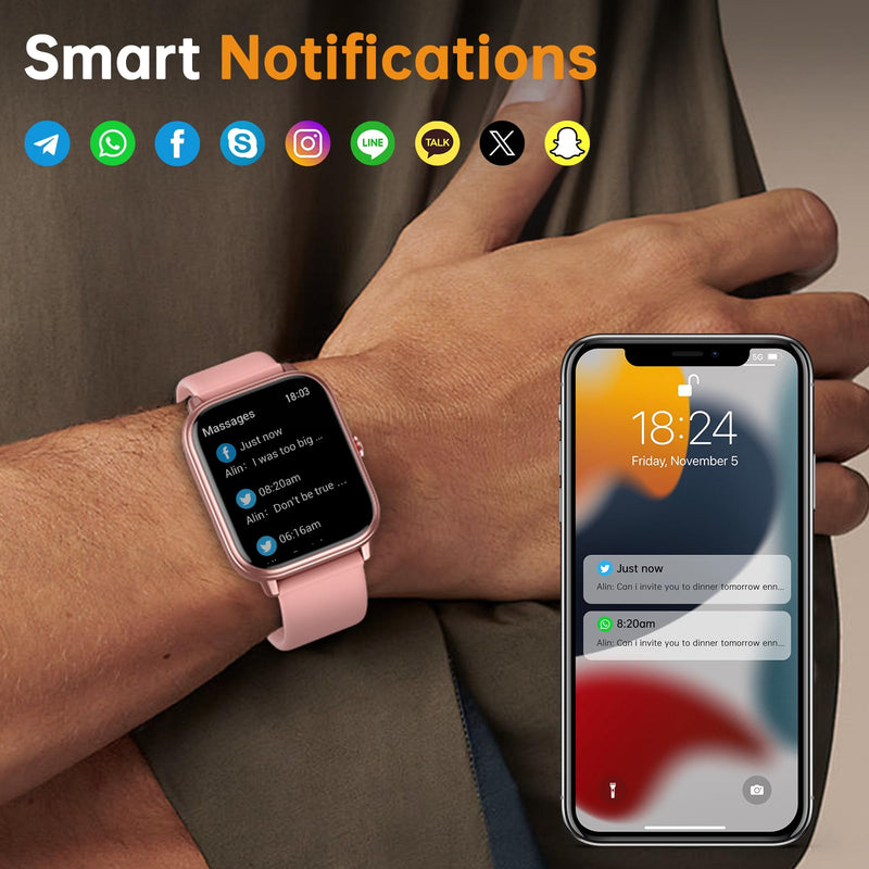 Smart Watch for Men Women, Fitness Tracker (Answer/Make Call), 1000 mAh Battery, 120+ Sport Modes, Step Counter/Sleep Monitor Fitness Watch, Smartwatch for Android/iPhone (Pink) Pink