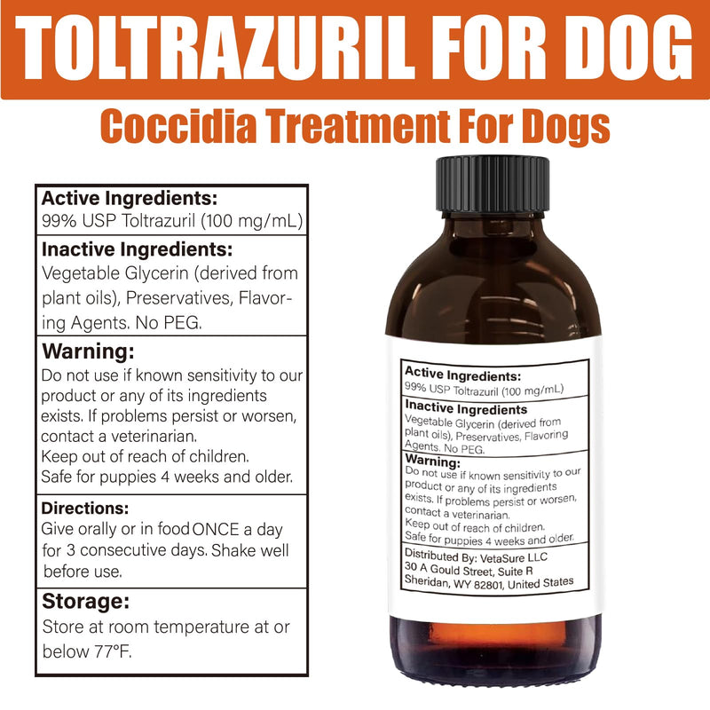 Toltrazuril 10% Oral Liquid for Cats, Dogs for Giarci – 100 ml with 3 ml Dropper, Supports Digestive Health, for Non-Food Chain Animals
