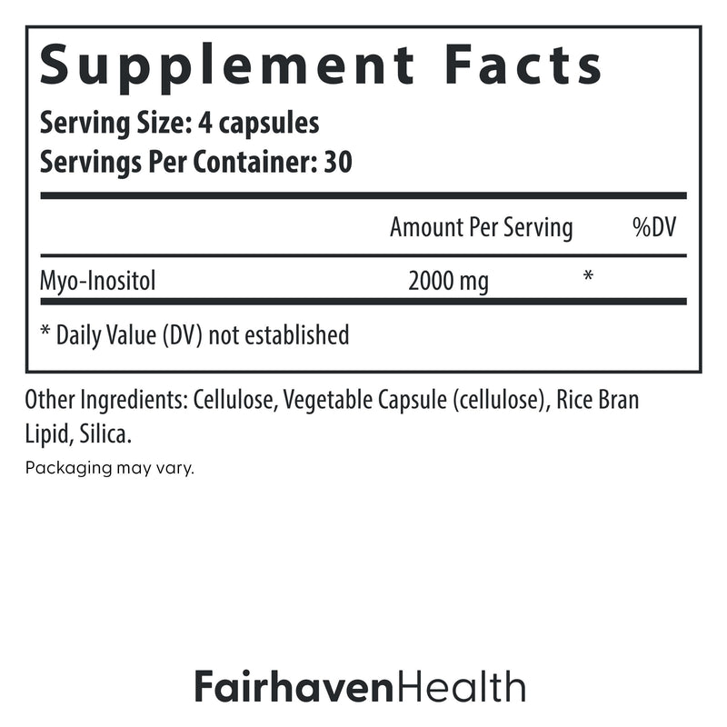 Fairhaven Health Myo-Inositol Supplement for Women and Men | Vitamin B8 2000mg | Vegan Inositol Powder Capsules | Gluten, Dairy and Soy Free | 120 Inositol Capsules 120 Count (Pack of 1) - BeesActive Australia