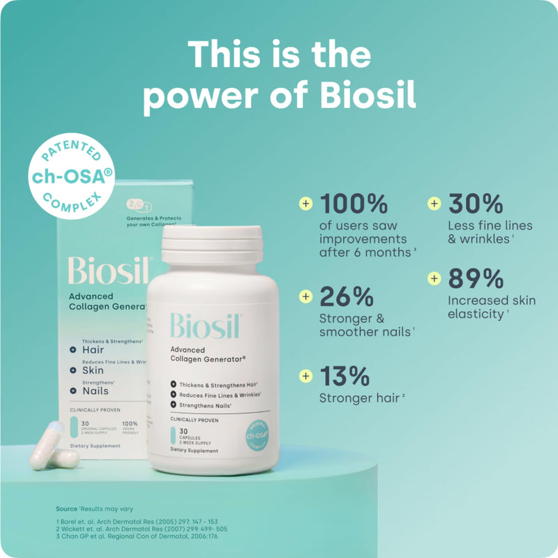 Biosil Collagen Booster Supplement - 60 Original Capsules, Pack of 2 - Patented ch-OSA Activator for Skin, Hair, Nails & Joints - Supports Natural Production - 60-Day Supply 60 Original Caps (Pack of 2)