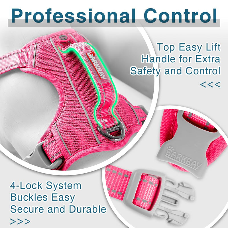 BARKBAY Dog Harness No Pull with ID Tag Pocket - Heavy Duty, Reflective, Easy Control for Large Dogs (Pink,M) Medium(Chest:22-27") Pink - BeesActive Australia