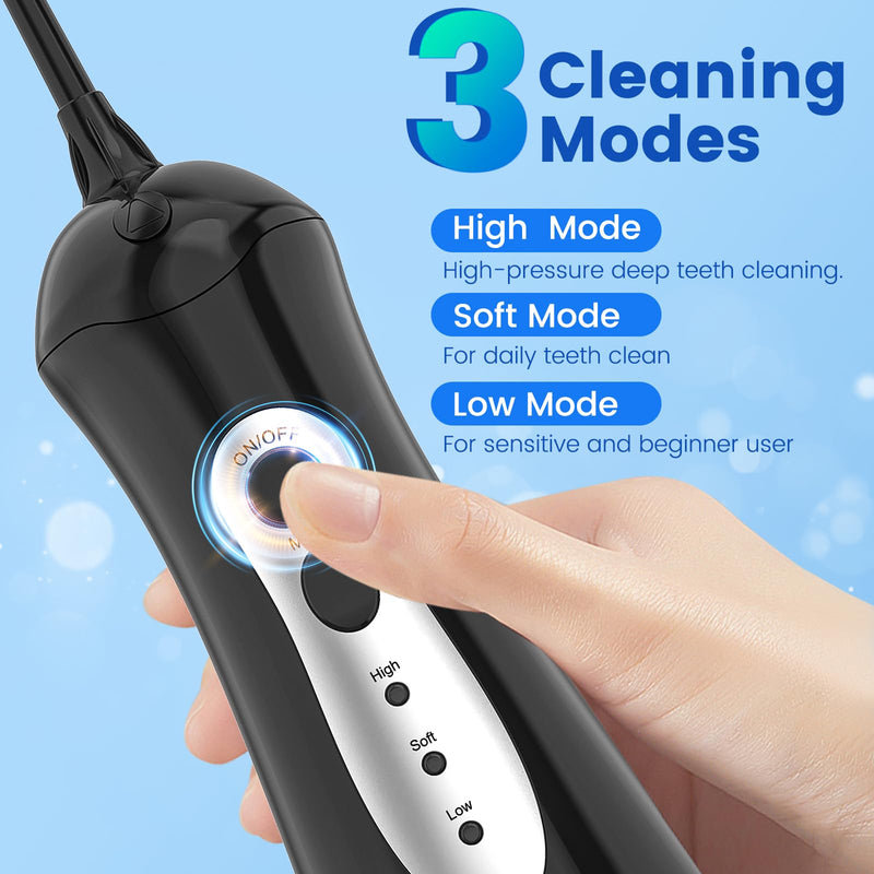 Water Flossers for Teeth, Portable Oral Irrigator Rechargeable Water Dental Flosser Pick with High Pressure 5 Jet Tips, IPX7 Travel Water Flossing for Brace Teeth Cleaner Gum Care Black