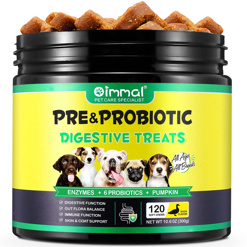 Probiotics for Dogs, Dog Digestive Health,120 Chews Probiotic Chews with Prebiotics & Probiotics, Duck Flavor, Suitable for All Dogs (120 chews) 120 chews