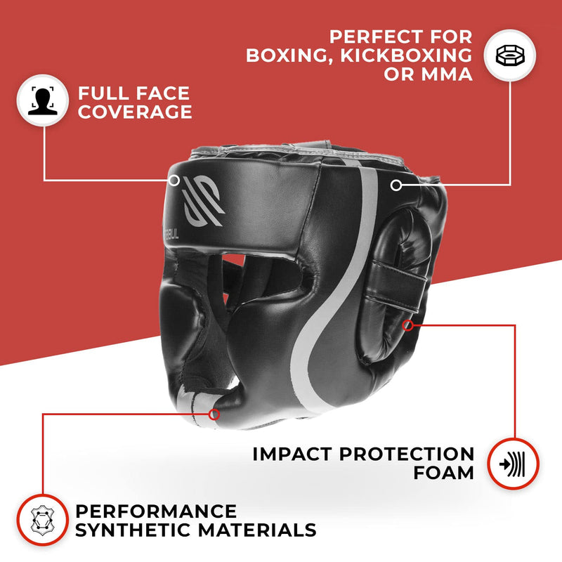 Sanabul Essential Boxing Headgear for Men & Women, Muay Thai MMA Headgear with Protective Padding, Full Face Coverage for Sparring Training Blue S/M