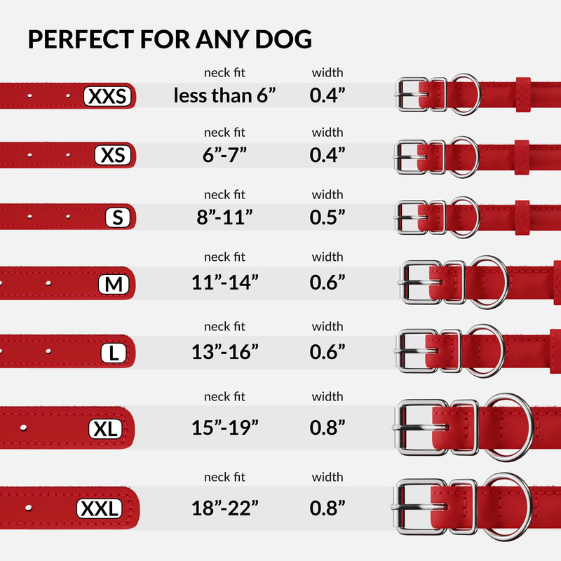 CollarDirect Round Leather Dog Collar Soft Padded Rolled Handmade Genuine Leather Collar for Dog Puppy Cat Small Large Black Pink Red Purple Blue 15-18 cm - BeesActive Australia